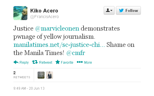 Kiko Acero's tweet to CMFRKiko Acero's tweet to CMFR